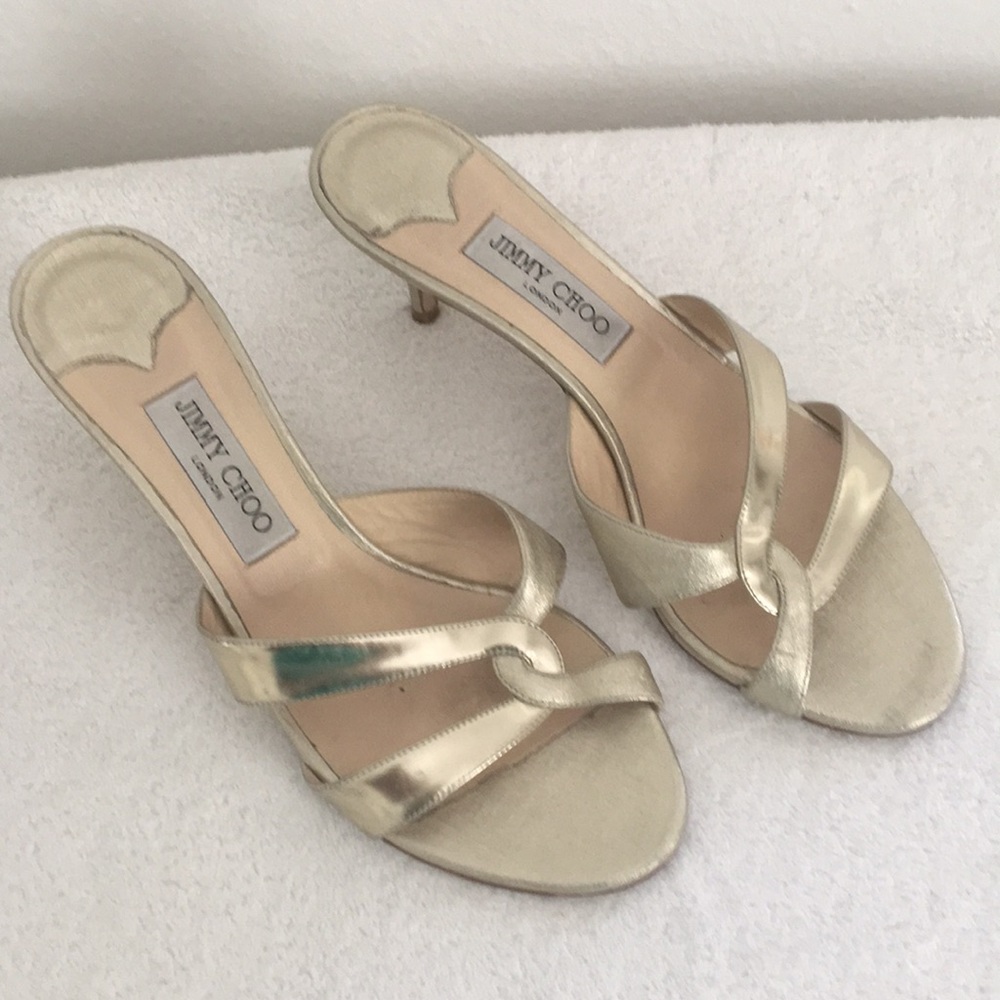 Jimmy choo mid heeled gold sandal